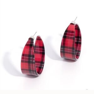 Paparazzi Red Plaid Earrings Fabulous Flannel Brown Hoop Fashion Jewelry